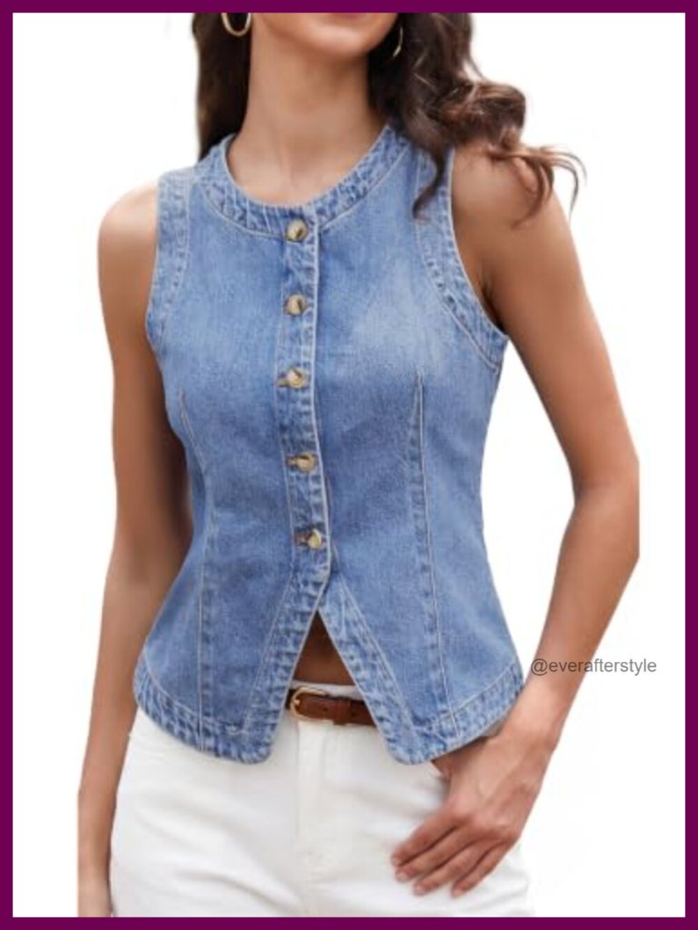 Stretchy Denim Vest Button Down Fitted Sleeveless Jean Top Women Casual